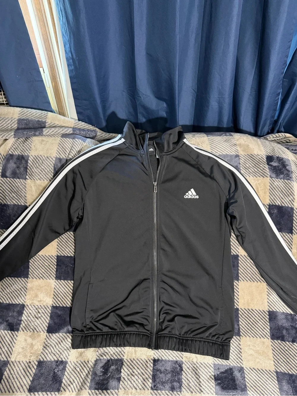 adidas Youth Black Track Jacket with White Stripes